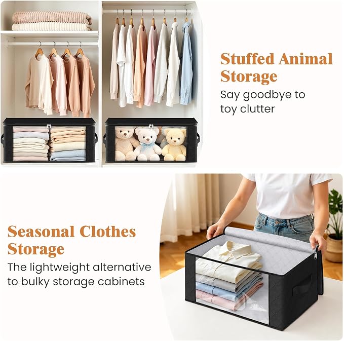 35L Closet Organizers, Foldable Under Bed Storage Containers | Storage Bags with Zippers,Window and Handles for Organizing Bedroom, Closet, Clothing,Organization with Handle