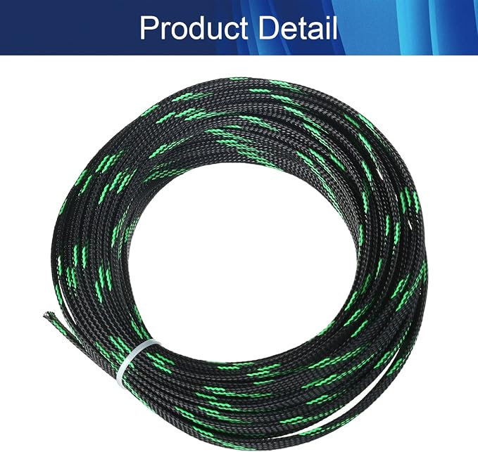 Jutagoss PET Expandable Braided Cable Sleeve, 32.8ft - 5/16 inch Black Fluorescent Green Cable Management Sleeve, Wire Loom Tube Cord Protector for USB Cable, Power Cord, Audio Video and More, 1Pc