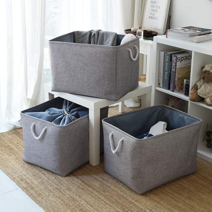 Storage Baskets for Organizing, Sturdy Fabric Storage Basket , Foldable Storage Baskets for Shelves Closet Nursery Toy (Grey 3 Pack 20.5×15.7×13.8inch)