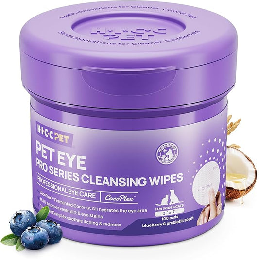 HICC PET Eyes Wipes for Dogs & Cats Upgraded Pro Version, Vet-Recommended Dog Eye Wipes Hypoallergenic, Remove Debris, Mucus, Discharge & Crust - 100ct, Blueberry