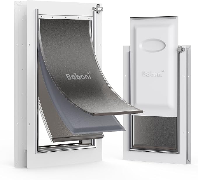 Baboni Dog Door for Door,Metal Frame,Large | Pets Up to 100 Lb,for Interior and Exterior Doors,Aluminum Lock,Metal Panel,Strong Magnetic Flaps