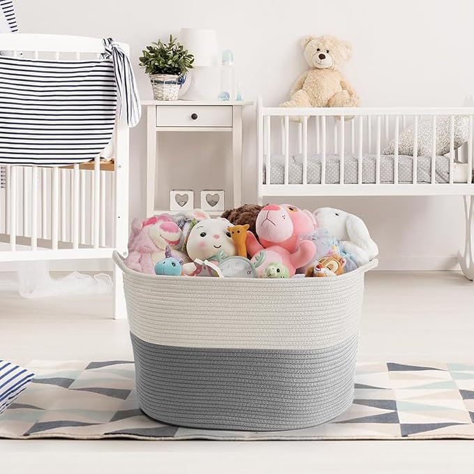 XXXLarge Blanket Basket Living Room - 22" x 22" x 14" Cotton Rope Baskets for Storage - Large Woven Basket for Toys, Towels, Pillows, Clothes- Rope Laundry Basket with Handles - Nursery Hamper Bin