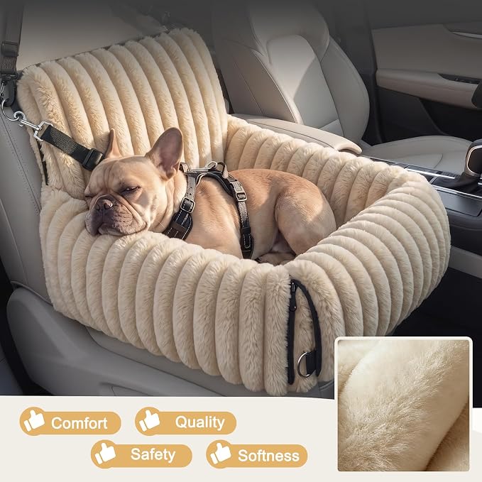 MIXJOY Dog Car Seat for Small/Medium Dogs up to 23 lbs, Multi-Functional Dog Carrier for Car with Detachable Washable Cover, Pet Travel Bed with Clip-On Safety Leash, Brown