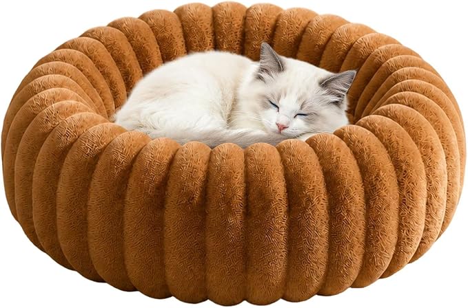 Round Dog Bed Raised Edge Soft Warm Plush Sleeping Mattress | Dog Donut Bed for Puppy Senior Kitten Indoor Outdoor Floor Bedside Kennel Couch Travel Car Home