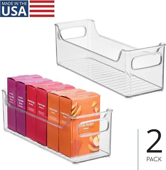 iDesign Stackable Plastic Pantry Bin with Handles, Set of 2, Clear | For Cabinets or Fridge, Made in USA