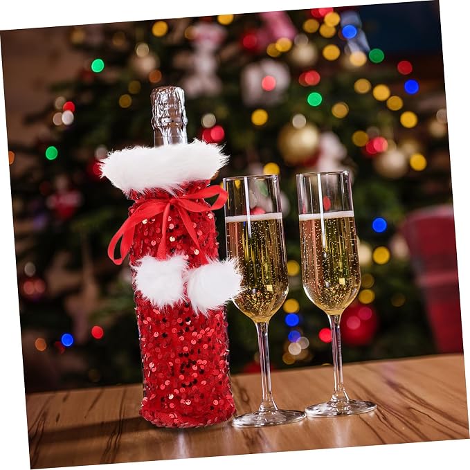 Didiseaon Red Wine Bottle Cover Lovely Pattern with Drawstring Soft Pet Material Wine Bottle Bag Christmas Plush for Holiday Decoration in Coffee Shops and Restaurants