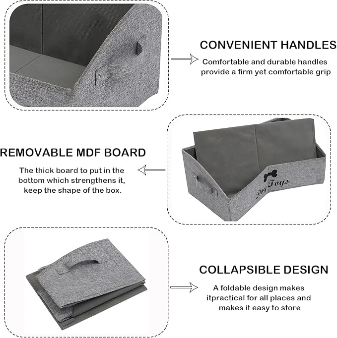 Morezi Linen-cotton blend dog toy basket and dog toy box, dog toy basket storage - Perfect for organizing pet toys, blankets, leashes, chew toys - Snow Grey - Dog