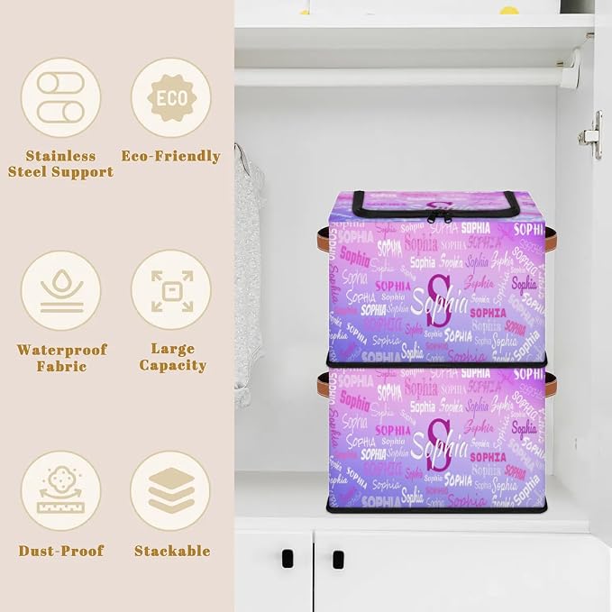 Custom Rectangular Baby Storage Basket with Zipper Lid, Kids Toys Bin, Books Shelf Basket, Clothes Towel Storage Bin for Nursery, Gift Basket, Pet Basket, Gradient Purple Pink Color