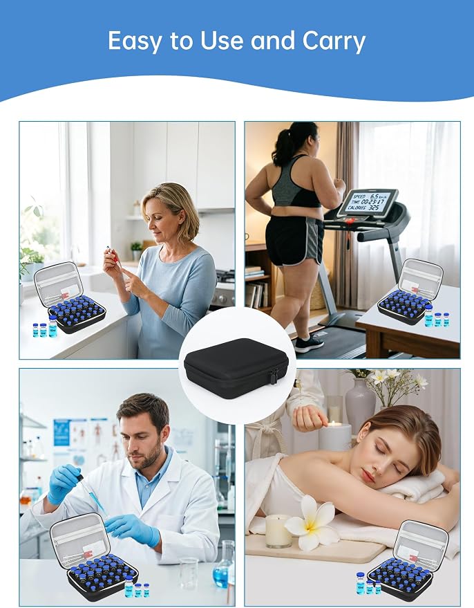Peptide Case for Fridge & Insulin Travel Case, Adjustable 30-Slot Diabetes Care Supply Holder for 3ml/5ml/10ml Vials, Peptide Vials Storage Kit for Syringes, Alcohol Pads & Diabetic Essentials