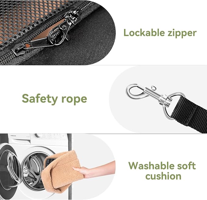 Petsfit Large Cat Carrier for Car Travel, Patented Seat Belt Buckle, 20 lb | 19 x 12 x 12 in; for large cats and small dogs, with locking zippers, anti-scratch mesh, reinforced frame and washable pad.