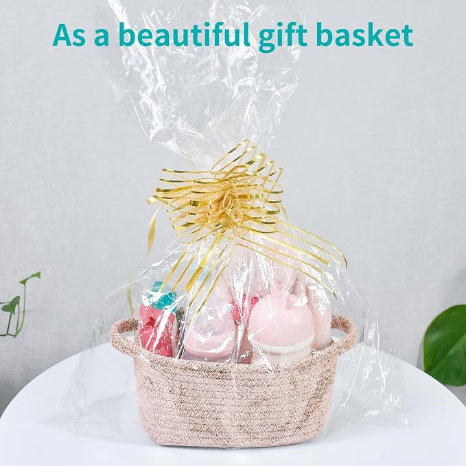Abenkie Small Storage Basket, Cute Cotton Rope Woven Boho Decorative Toy Dog Cat Basket for Nursery, Living Room, Spa, Gift - XS, Brown