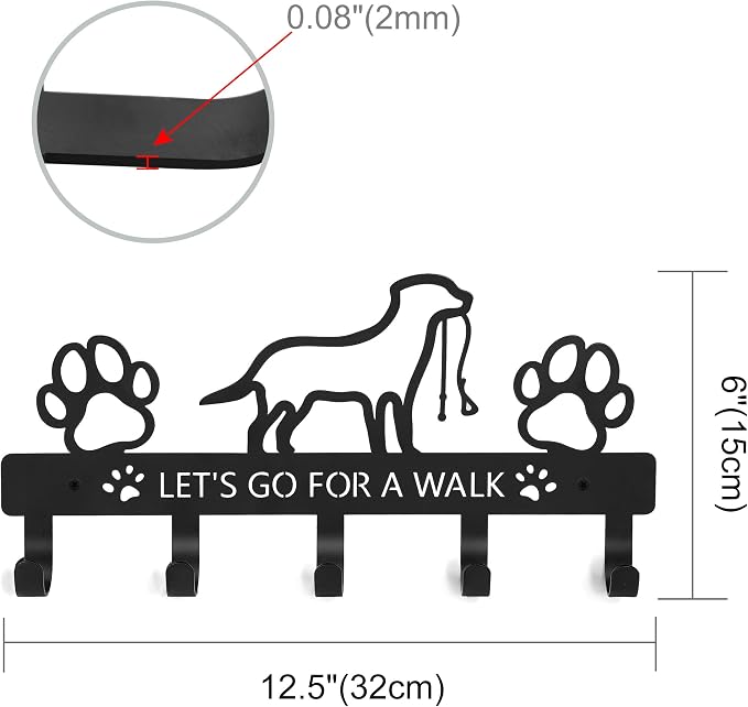 PET ARTIST Dog Leash Holder for Wall, Metal Dog Leash Hooks for Wall Decorative, Dog Leash Hanger Organizer Wall Mount with 5 Hooks, Dog Stuff Storage Organizer for Key Holder Dog Collar and Leash Set