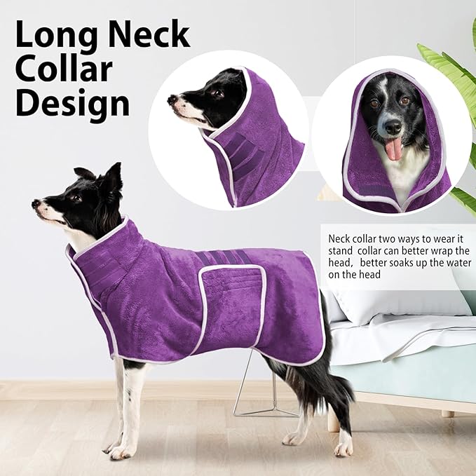 Dog Bathrobe Towel Dog Drying Coat - Super Absorbent Towels Bath Robe for Dogs Large, Soft Adjustable Collar & Belly Strap Fast Drying Coat Pet Cat Bath Robe (Violet, Small)