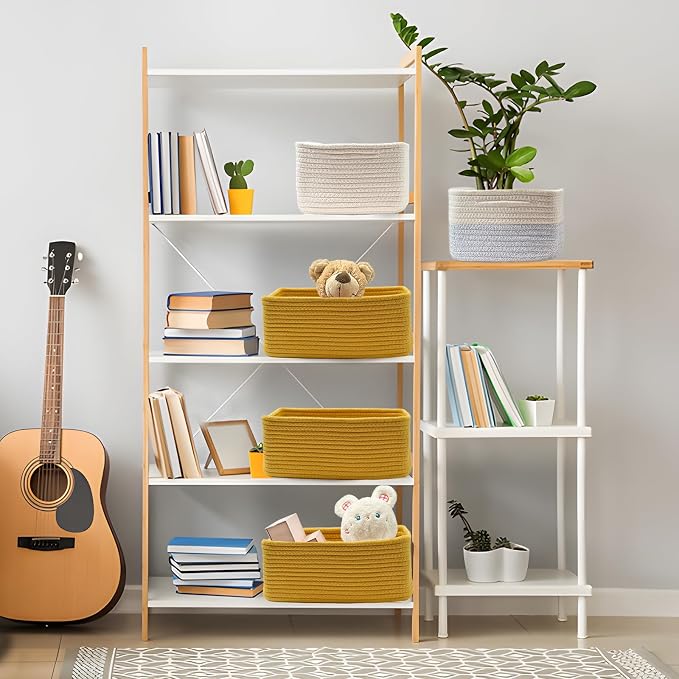 COMFY HOMI 11.5"x7.5"x4.7" Storage Baskets for Organizing | Cotton Rope Woven Basket | Toy Storage Bin Box | Basket for Shelves, Closet Organizer Bin, Decorative Closet Shelf, 3 Pack,