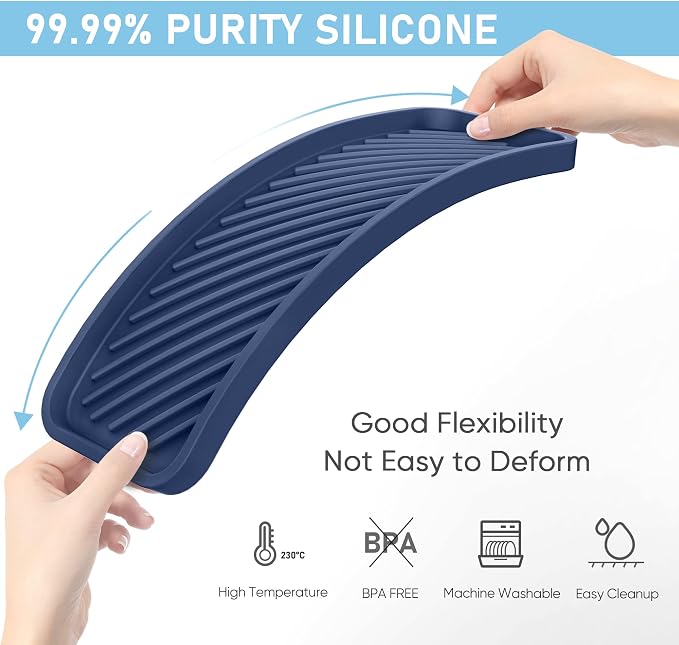Silicone Sponge Holder, Kitchen Sink Organizer Tray（Sapphire Blue）
