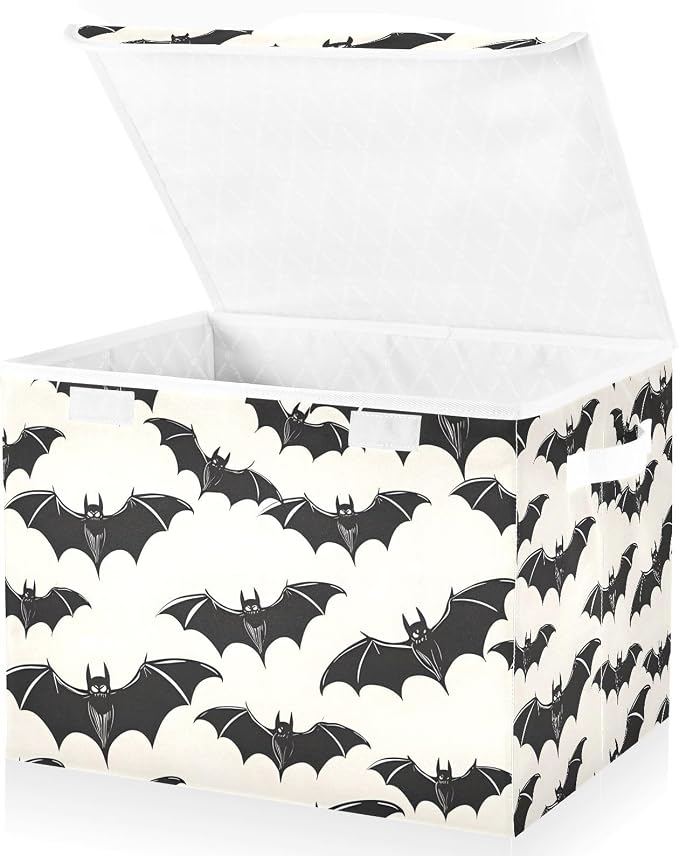 senya Halloween Baskets Collapsible Storage Bins with Lids, Halloween Bat B Storage Boxes Clothes Baskets for Organizing