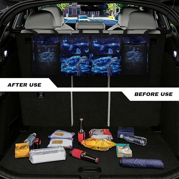 Turtle Pattern Car Trunk Organizer Hanging Car Back Seat Storage Bag Auto Cargo Bag Automotive interior Accessories for Most Sedans SUV Jeep Trucks MPV Van
