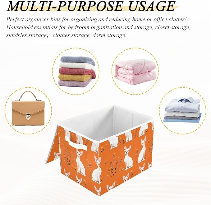Beauty Sphynx Cats Orange Storage Bin Organizers And Storage With Lid for Shoe Shelves