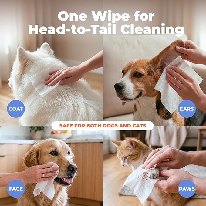 Best Pet Supplies 8" x 9" Large Unscented Dog Wipes - Cleaning and Deodorizing for Paws and Coat - Gentle Formula with Aloe Vera Vitamin E for Puppies and Cats - 400 Count