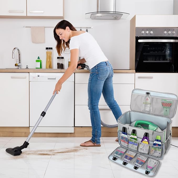 Carry Bag for Bissell Little Green Machine 1400B, Large Capacity, Grey | Carrying Case for Bissell Carpet Cleaner, Car Vacuum Attachments Cleaning Tools Organizer, Cleaner Solution Pocke (Bag Only)