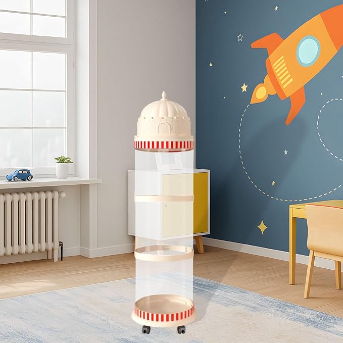 Toy Organizer Storage Tube with Lock Design Dust Cover Pet Holder Vertical Storage Basket for Toys for Living Area Playroom, 3 Layers