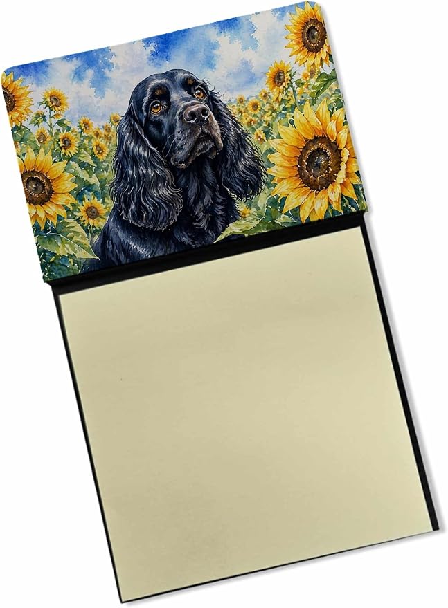 Caroline's Treasures Cocker Spaniel in Sunflowers Watercolor Sticky Note Holder Refillable Dispenser Desk Accessory 3x3 Pad Gift