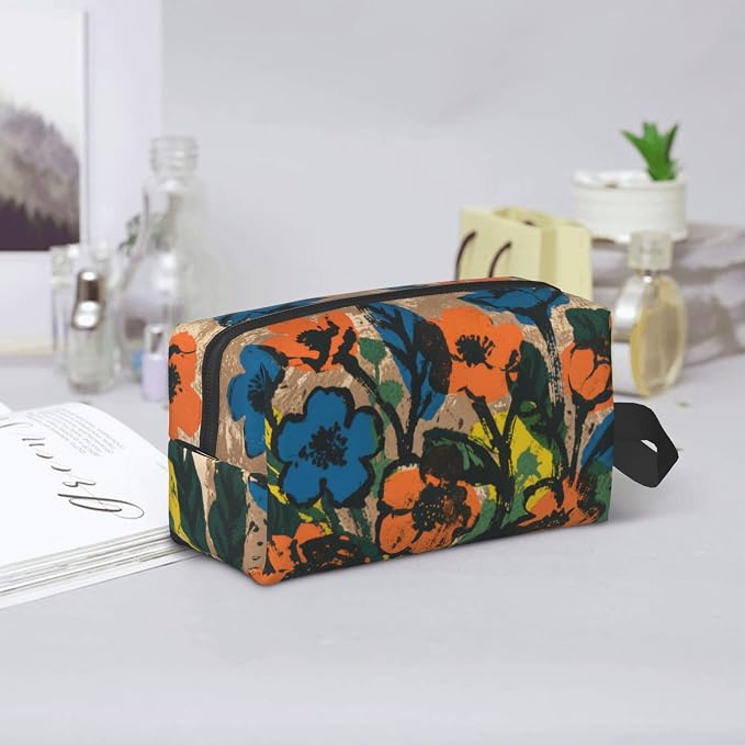 Bold Hues Floral Art Makeup Bag - Durable 600D Oxford Fabric Travel Cosmetic Bag, Shockproof Foam Padded Toiletry Organizer for Gym & Daily Use 10x6.2x4.9 Inch