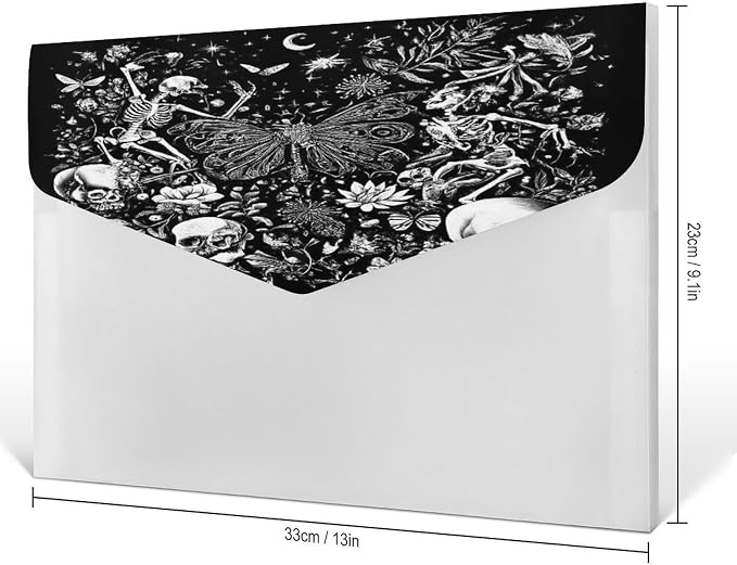 Reusable Goth Skull Head Ouijas Boards Witch Black Art Clear Document Folder, File Folders Easy to Carry, Documents Folder with Snap Button