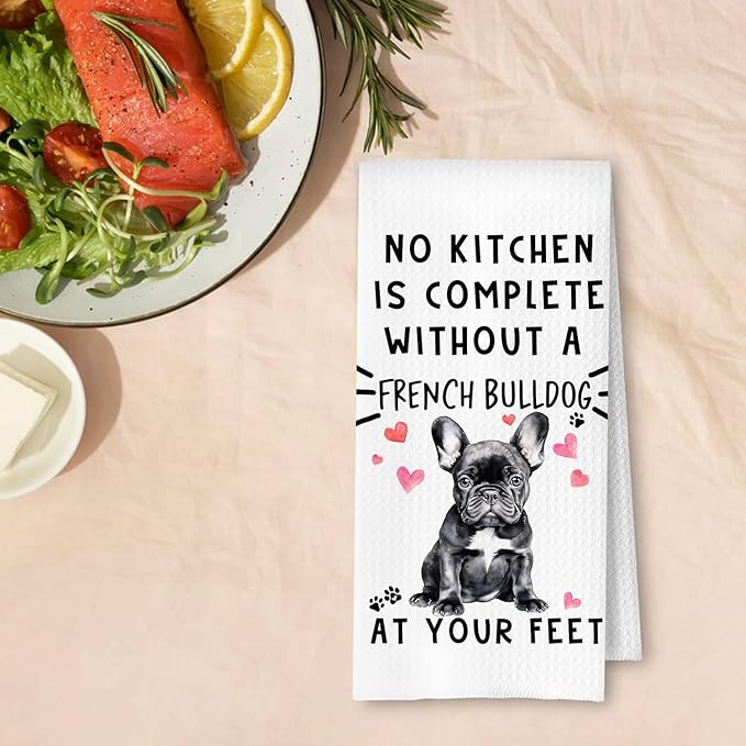 French Bulldog Funny Dog Kitchen Towels for Women - French Bulldog Waffle Weave Hand Towels,A Kitchen is Not Complete Dish Towel for Home Bathroom,16×24 Inch