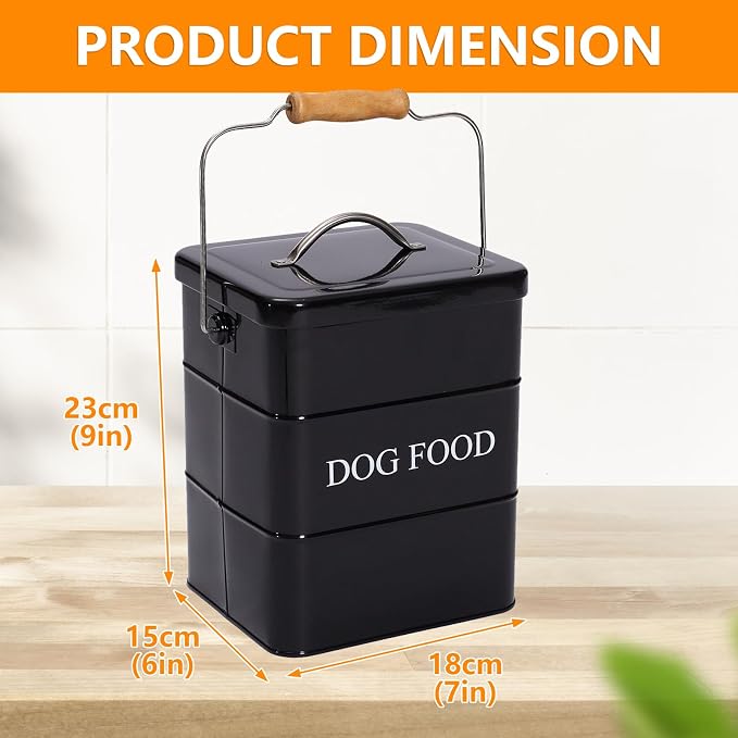 Morezi Dog Food Treat Storage Container with Lid Scoop Included - Perfect Farmhouse Dog Food Bin for Kitchen Countertop, Shelf, Decoration Home - 5 lbs Capacity - Black