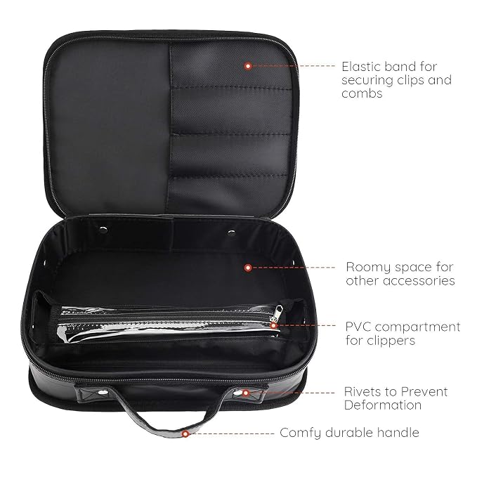 Segbeauty Barber Tool Bag, PU Leather Travel Makeup Toiletry Carrying Case, Hair Styling Cutting Grooming Kit Storage Organizer for Clippers Shears Combs Cosmetics Salon Beauty Supplies