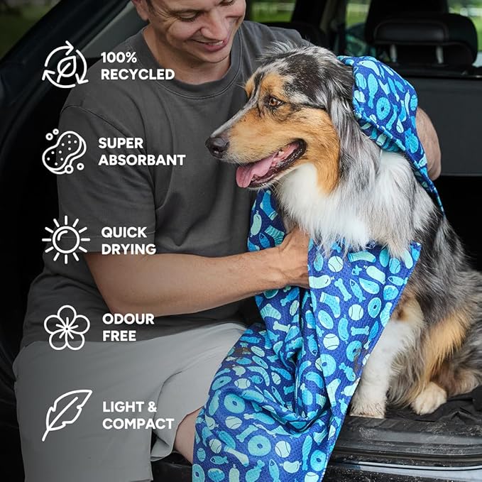 Dock & Bay Pet Towel - Super Absorbent & Quick Drying Dog Towels with Bag - 100% Recycled - A Dogs Dinner, Medium (90x50cm, 35x19)