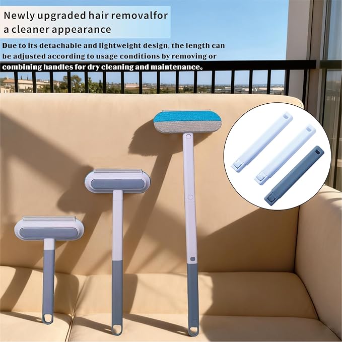 4 in 1 Pet Hair Remover Tool, Grey, 23.3Inch Adjustable Long Handle, Reusable, Washable Lint Cleaner for Dog and Cat Hair, Gentle on Furniture, for Couch, Furniture, Carpet, Clothes, Bedding