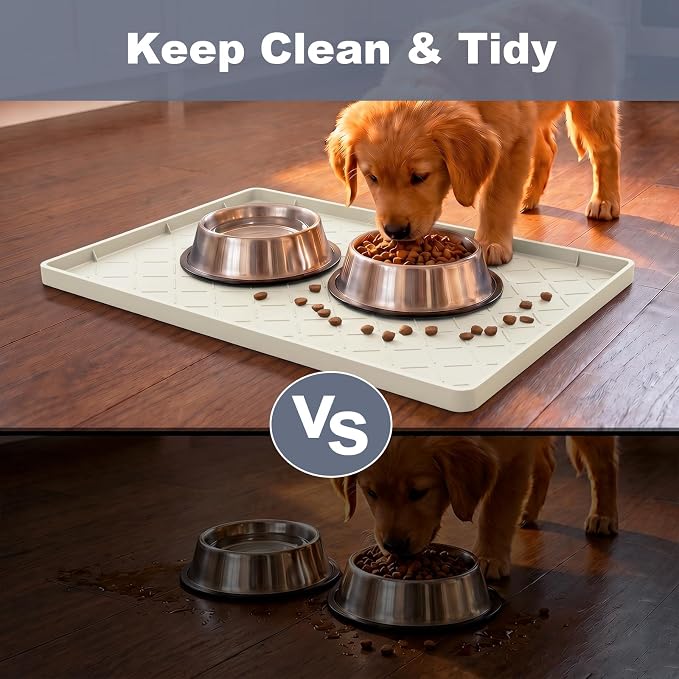 Extra Thick Dog Food Mat Waterproof with Raised Edge 19" x 12" | Silicone Multipurpose Mat, Under Sink Cabinet Protector for Kitchen, Bathroom, Shelf, Pet Feeding, Boot & Plant Trays