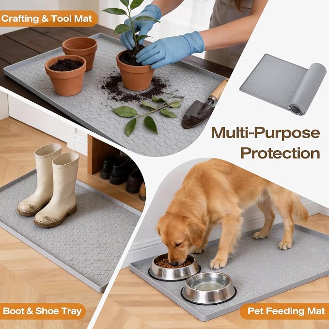 TRZZ Waterproof Under Sink Mat, 28"x19", Drip Tray Shelf Liner, Grey | Silicone, Cabinet Protector, Home Organizer, for Kitchen, Bathroom, Multipurpose, Easy Clean, Leak Proof, Organizes Cabinets