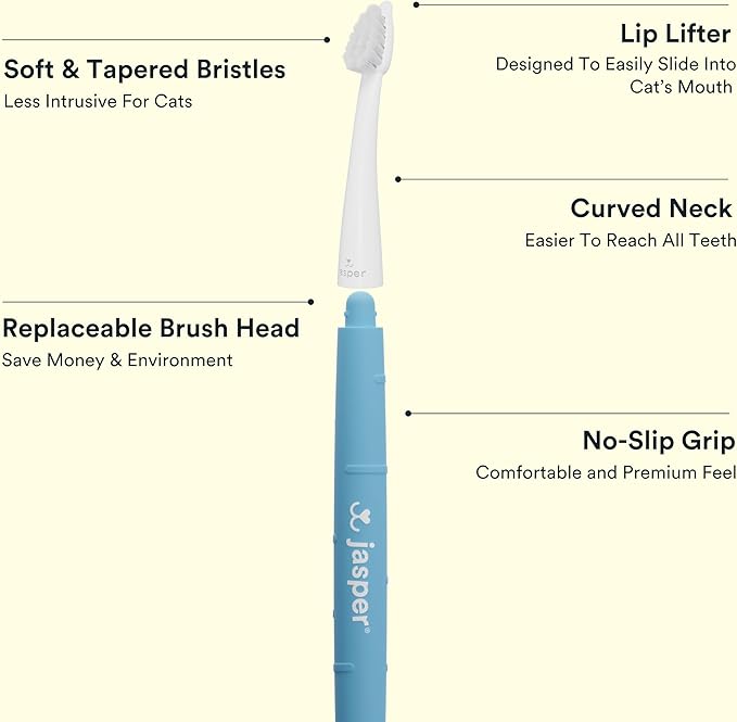 Jasper Microbrush Vet Approved Cat Toothbrush, Soft-Bristled Toothbrush Kit for Felines & Small Dogs, Non-Slip Handle, Tooth Brush Heads, Use with Cat Toothpaste, 4-Pack Blue