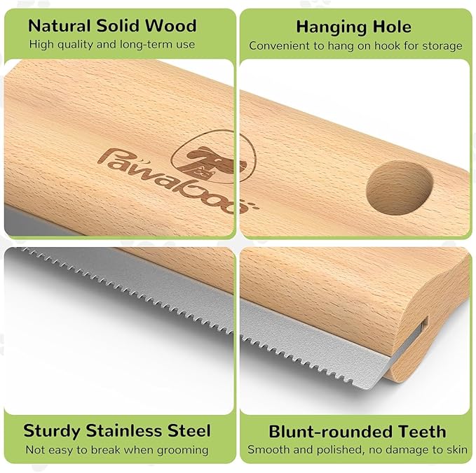 Pawaboo Deshedding Brush for Dogs & Cats, Dog Hair Removal Comb with Ergonomic Gripping, Wooden Grooming Shedding Brush for Short Hair Dogs and Cats, Hangable Pet Cleaning Comb Supplies, 5.1 Inch