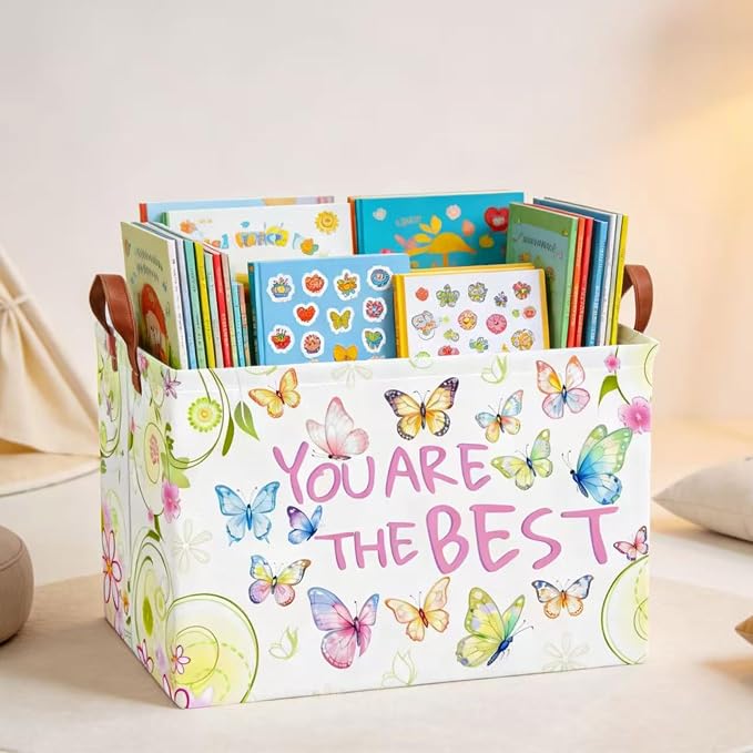 NTAOHAMPER Rectangular Storage Basket Empty,Storage Bin with Handles,Room Decor,Gift Basket,Book Box(Blessing Butterfly)