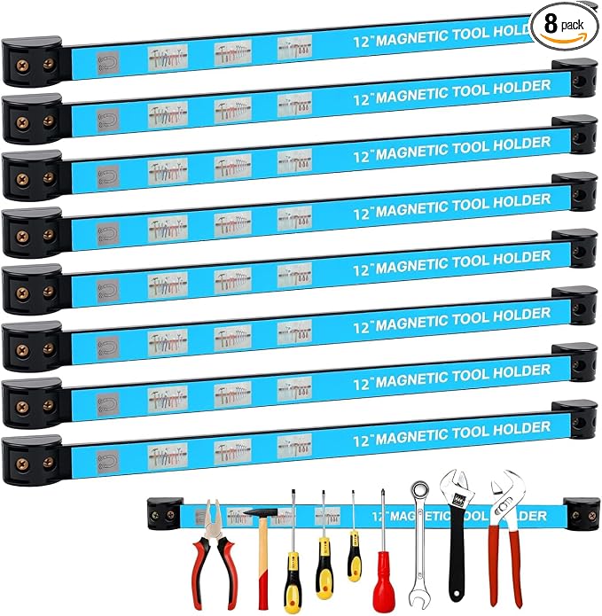 8 PCS Magnetic Tool Holder Strip,Tool Magnet Bar for Garage Organization, Heavy Duty Space Saving Tool Organizer with Mounting Screws for Garage, Workshop, Kitchen (12 inch)