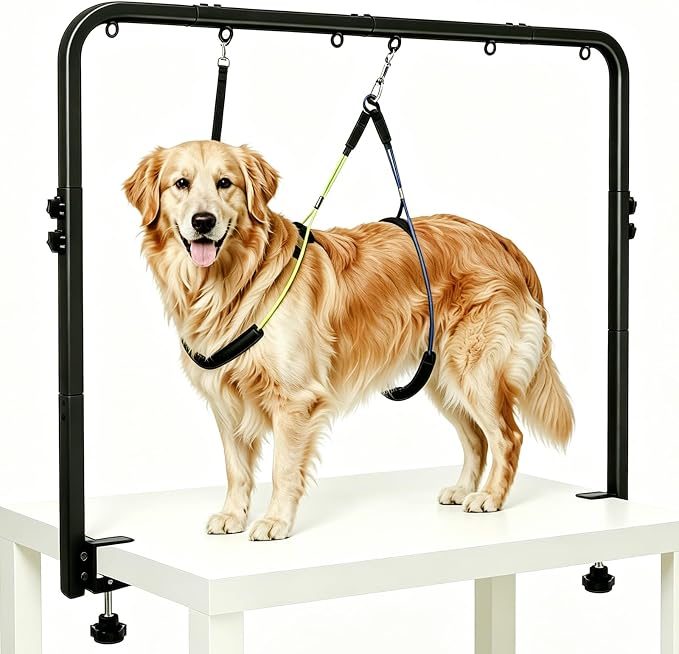 Adjustable Pet Grooming Arm with Clamp for Small & Medium Large Dogs,58" | Dog Grooming Arm,Grooming Loop & No Sit Haunch Holder Dog Grooming Station with Clamp for Home Use,Nail Trimming & Drying
