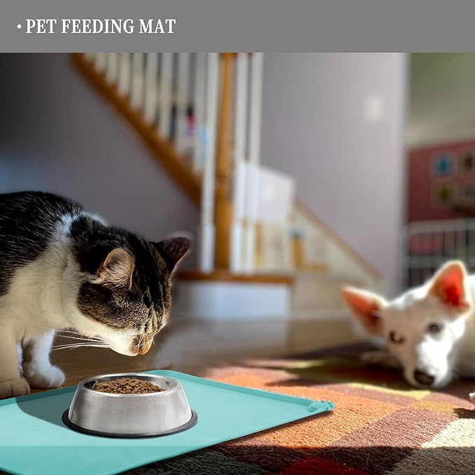 Reopet Waterproof Pet Feeding Mat, Non-Slip Silicone Placemats for Dog Cat Food and Water Bowl, High Raised Edges to Prevent Spills and Protect Floors