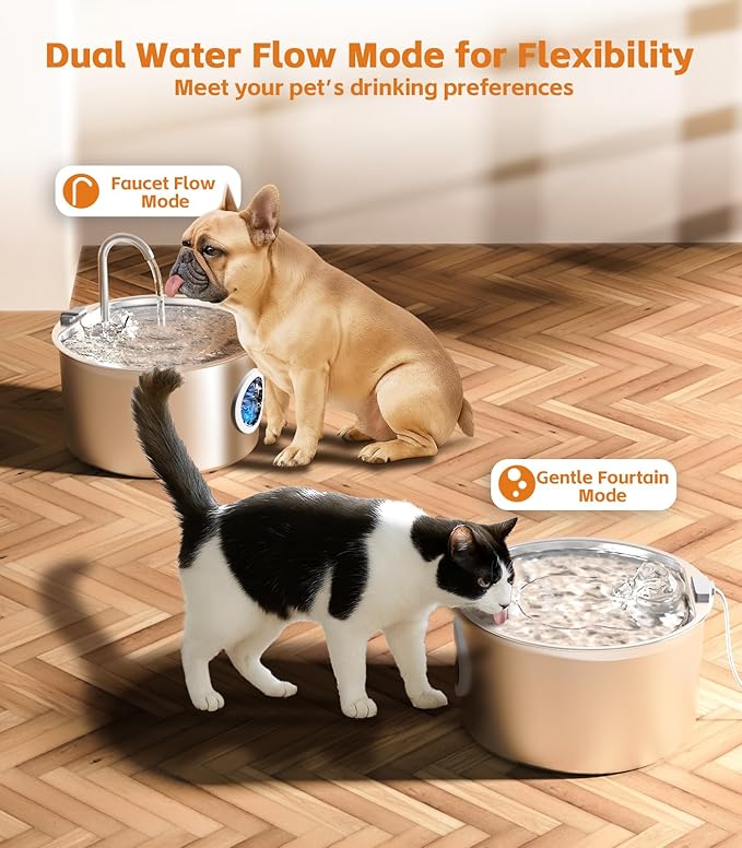 3.2L Cat Water Fountain Stainless Steel with 20 Filters Automatic Pet Water Fountain for Cats/Dogs Indoor Ultra Quiet Metal Cat Fountains for Drinking Kitty Watering Supplies for Animals