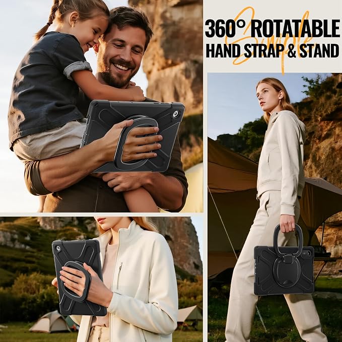 Rugged Protective Case Compatible with Samsung Galaxy Tab A11 Plus/A11 + 11" 2023 SM-X230, Military-Grade Shockproof Cover with 360° Rotating Stand & Built-in Screen Protector (Black)