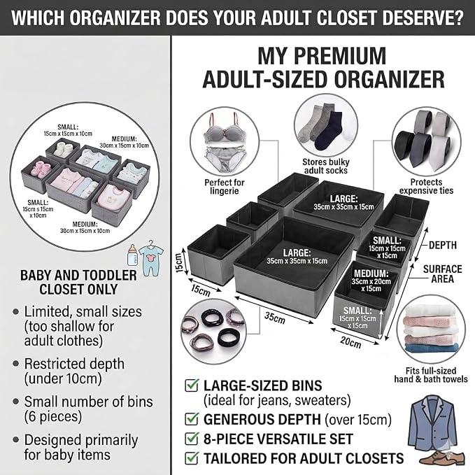 Heavy Duty Shelf Divider Drawer Organizer -Multi-Porpose Storage for Clothes, Accessories, Bells & Sockseavy