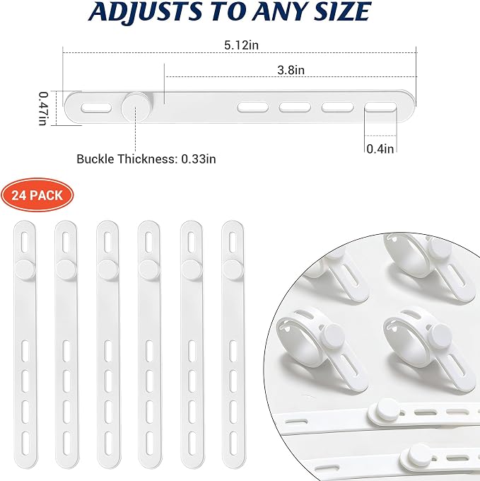 24 Pack Silicone Cable Ties, Cord Wrap for Home Office Travel Organizer | reusable, durable, adjustable, waterproof, elastic wire straps, multipurpose desk organization charger cord management holder