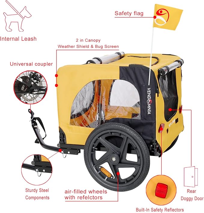 ZeHuoGe Pet Bike Trailer for Small to Medium Pets, Pet Cart Bicycle Wagon,23.62”x17.71” Roomy Cabin, Foldable & Portable, Universal Fit for 20”-29” Bikes