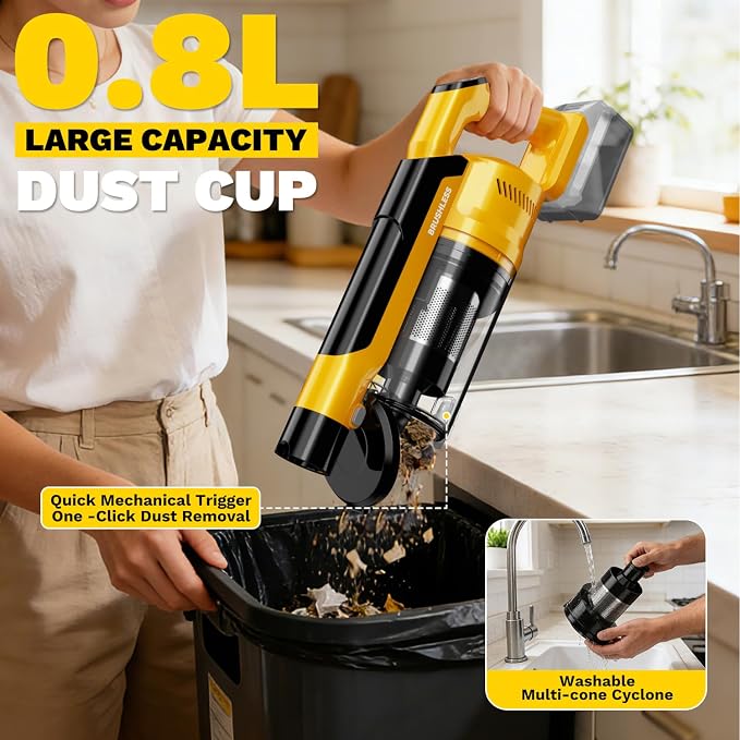 Cordless Vacuum Cleaner Compatible with DeWalt 20V Battery, 8-in-1 Stick Vacuum with Pet Brush, 35KPA Suction, 350W Brushless Motor, Smart Touchscreen, for Carpet Floor Car (Battery Not Included)