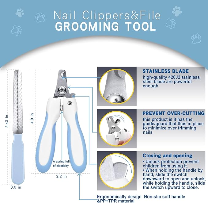Deshedding Dog Brush - Undercoat Rake for Cats & Dogs - Double Sided Brush for Shedding and Dematting Comb Grooming Tool kit - Nail Clipper & Nail File