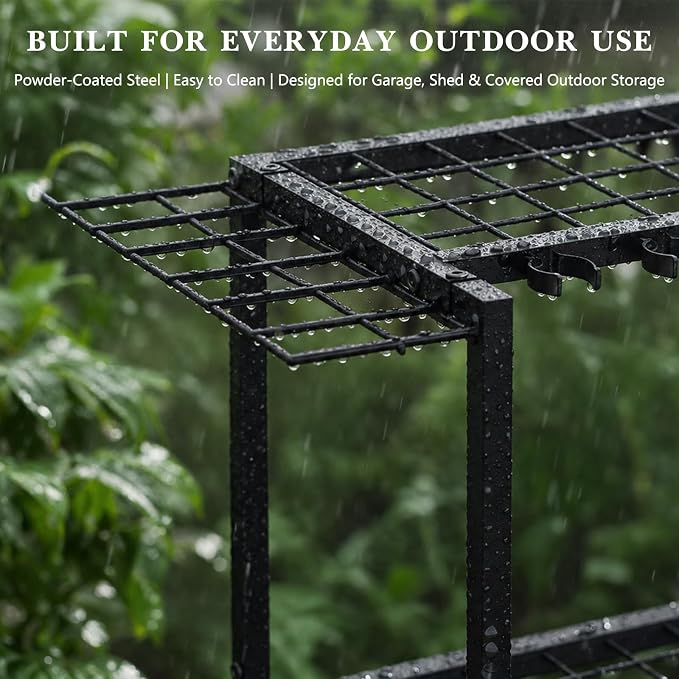 Faesun Garden Tool Organizer, 3-Tier Metal Yard Tool Rack with 14 Hooks & 5 Slots, Holds 50+ Rakes/Shovels/Brooms, Heavy Duty Freestanding Lawn Tool Storage for Garage Shed Outdoor Organization