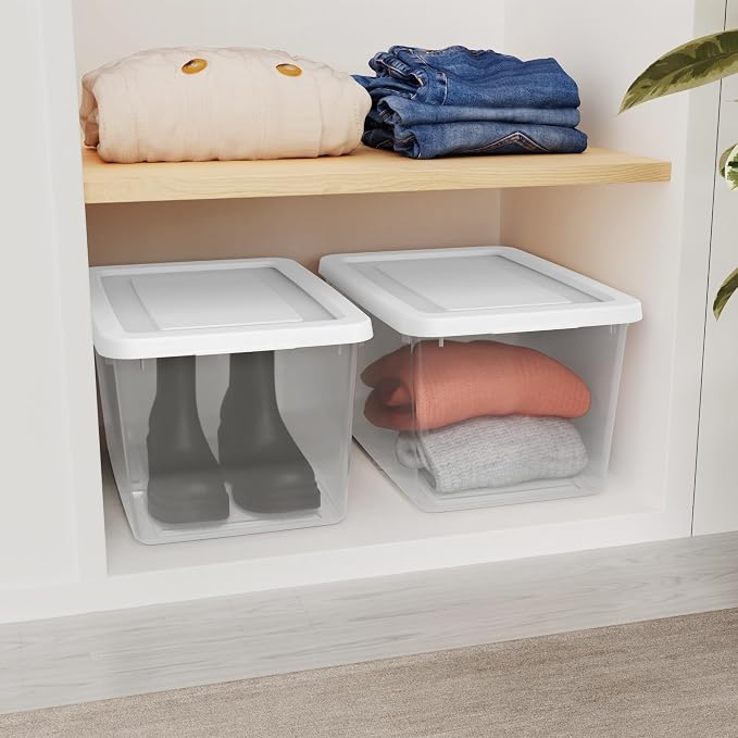 Sterilite Storage Box, Stackable Clear Plastic Bins, 20 Quart, 24-Pack | Heavy-Duty Organizing Containers with Snap-On Lids for Closet, Bathroom, and Office